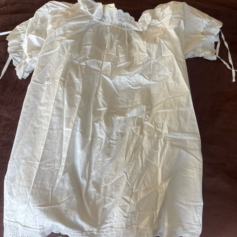 NWT White cotton babydoll nightgown sundress with eyelet trim - Picture 10 of 10
